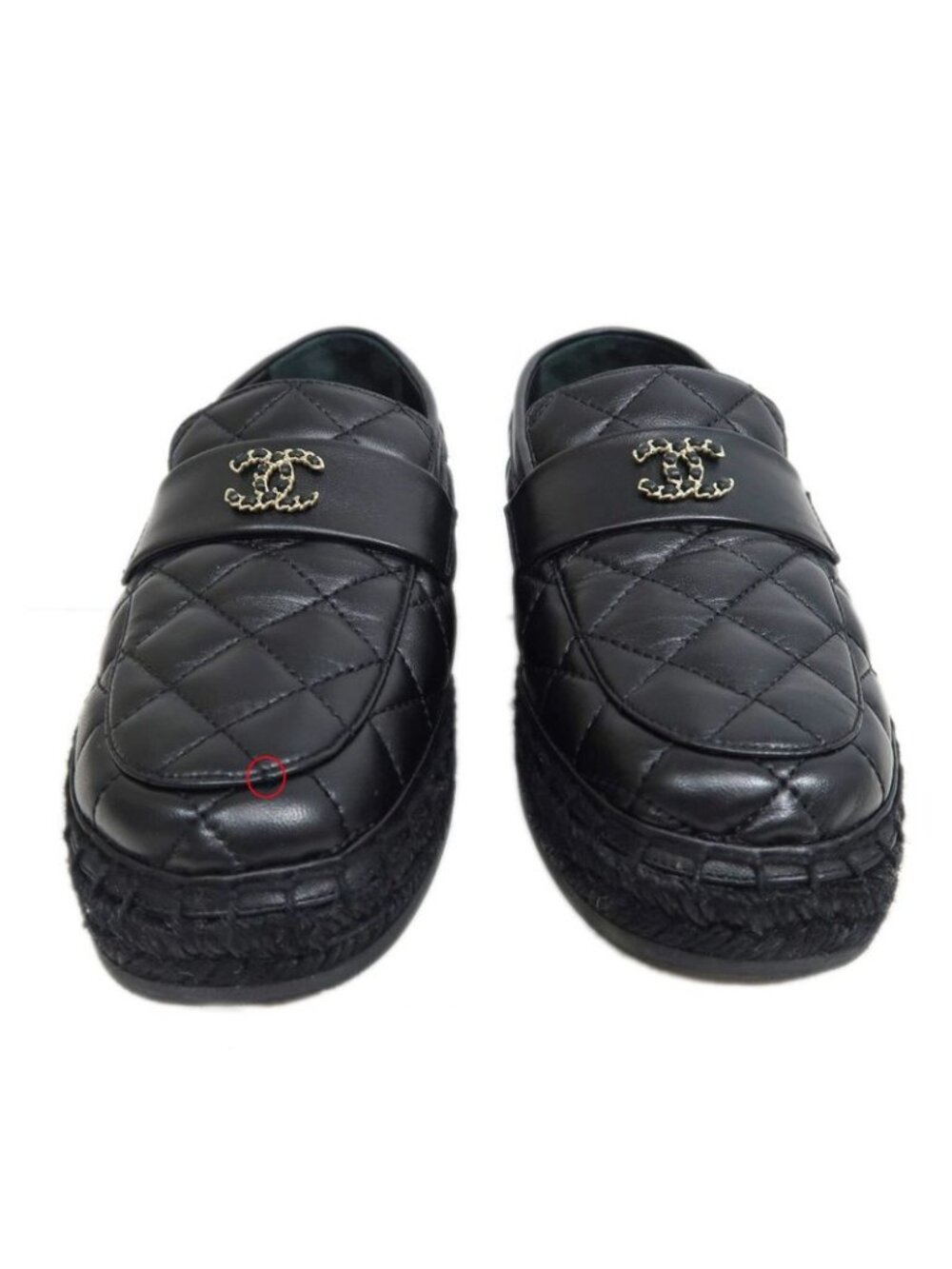 Chanel Loafers Size 37 C Lambskin Espadrilles Coco Mark Black - Picture 3 of 10